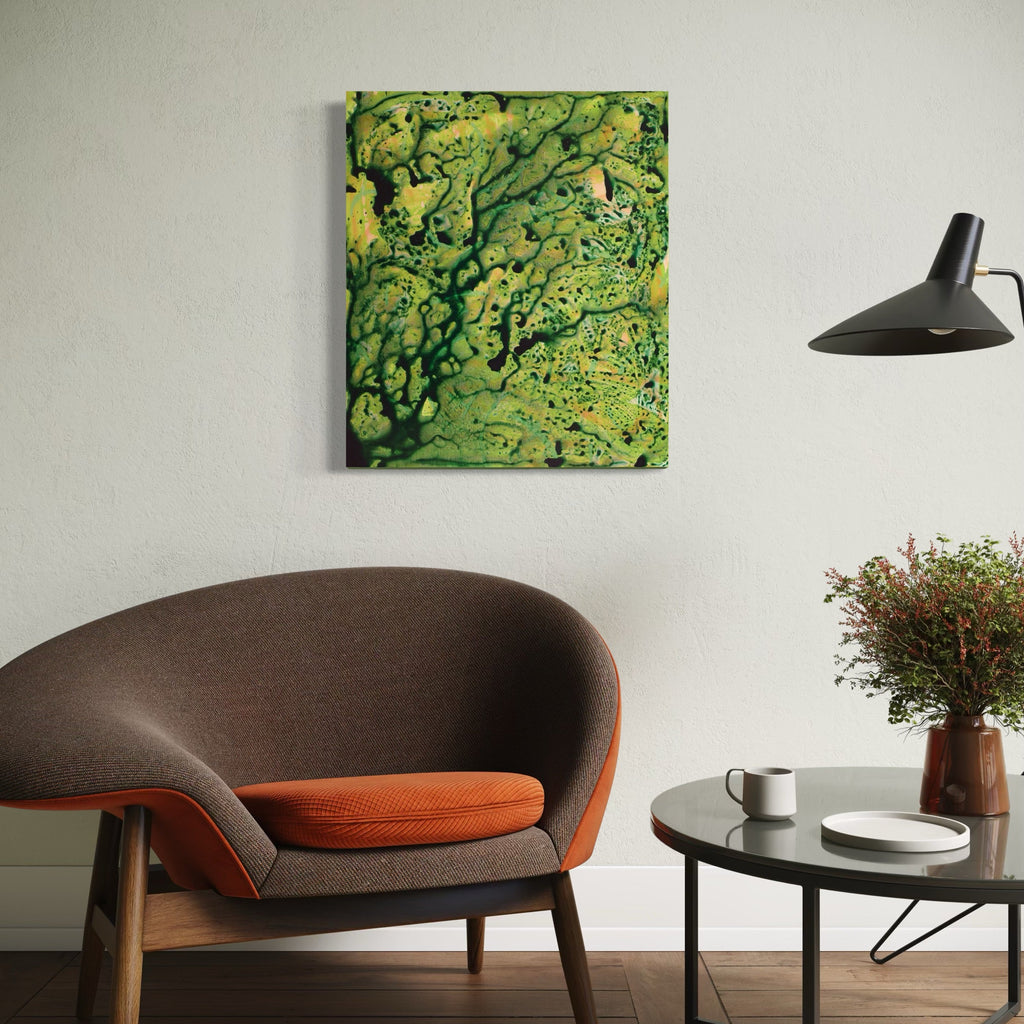 The artwork, Lushlandia, by Marlene Struss, displayed in a room.