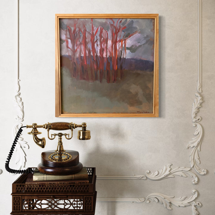 The artwork, MARCH SUNSET , by Diane Love, displayed in a room.