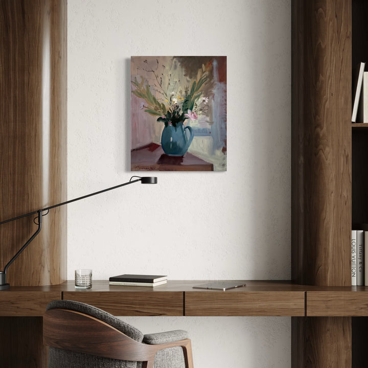 The artwork, MEADOW ROSE , by Diane Love, displayed in a room.