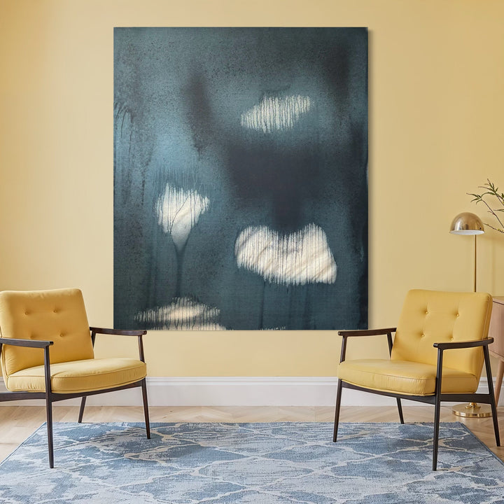 The artwork, MOODY FALL 2, by Albion Vu, displayed in a room.