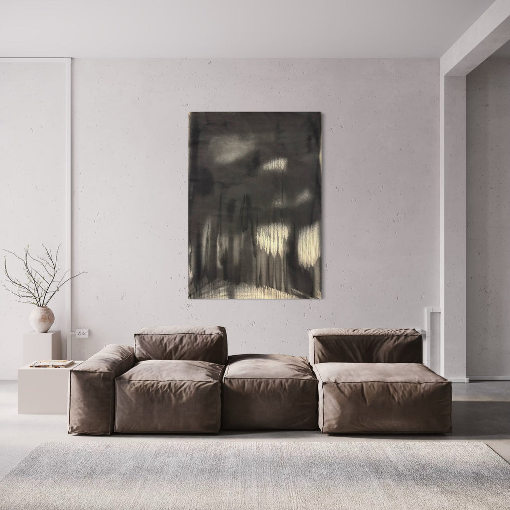 The artwork, MOODY FALL 5, by Albion Vu, displayed in a room.