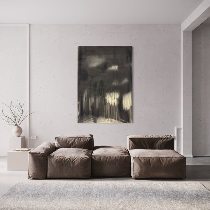 The artwork, MOODY FALL 5, by Albion Vu, displayed in a room.