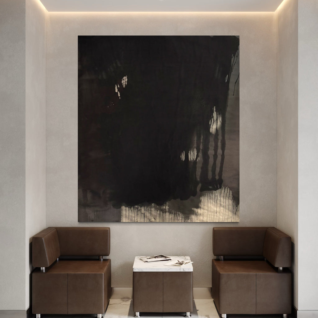 The artwork, MOODY FALL 6, by Albion Vu, displayed in a room.