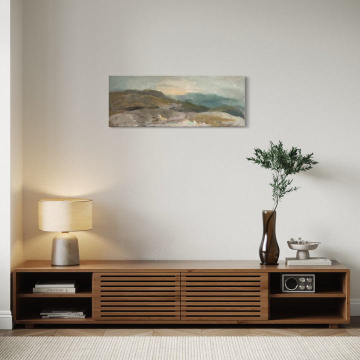 The artwork, MORNING SCAPE , by Diane Love, displayed in a room.