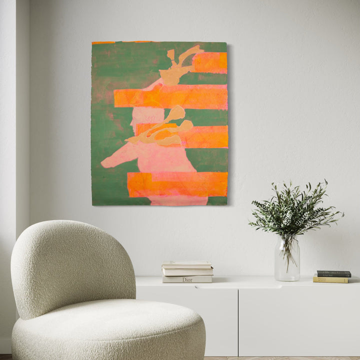 The artwork, Man with Stripes, by Patrick Bower, displayed in a room.
