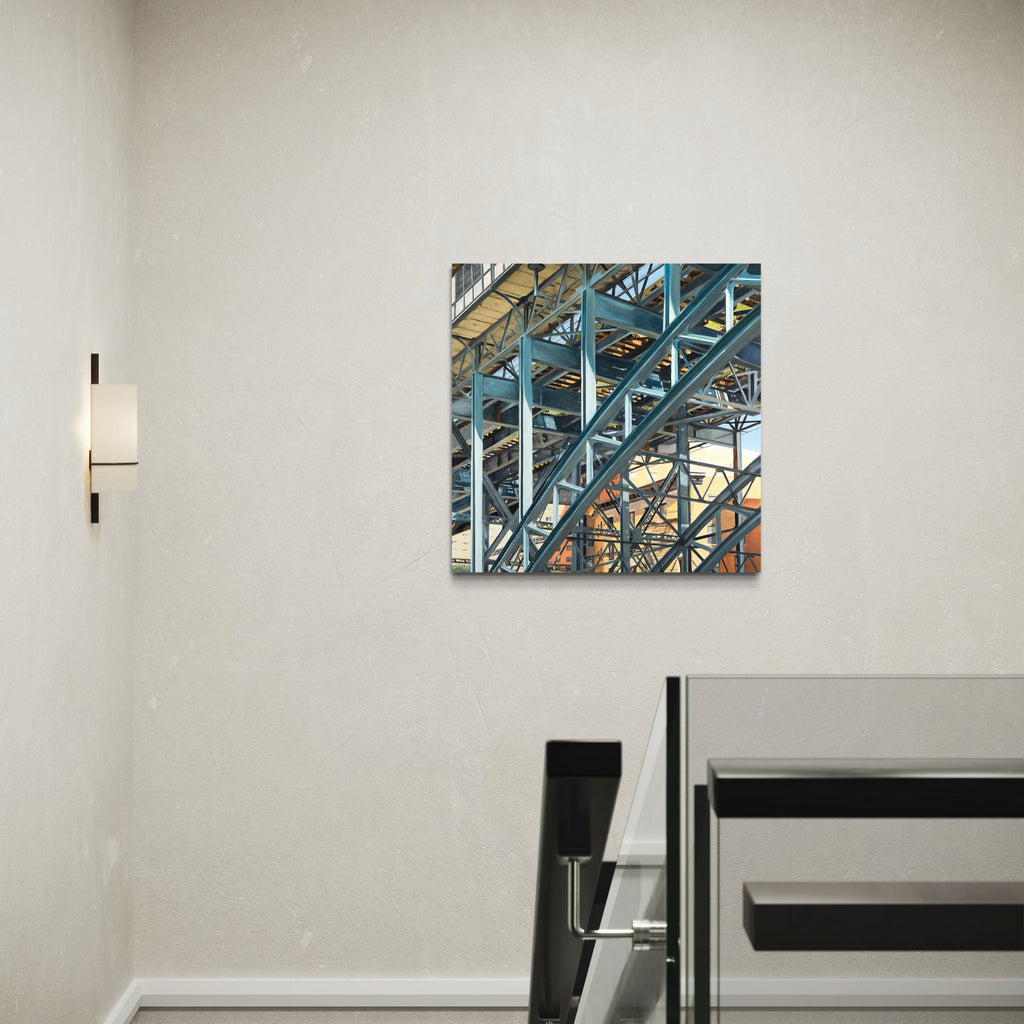 The artwork, Manhattan Valley Overpass, by Allan Gorman, displayed in a room.