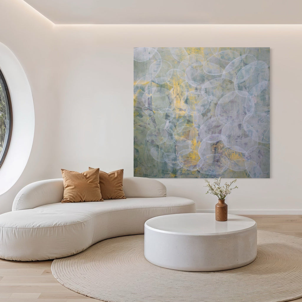 The artwork, Meditation 5, by Carin Kulb Dangot, displayed in a room.