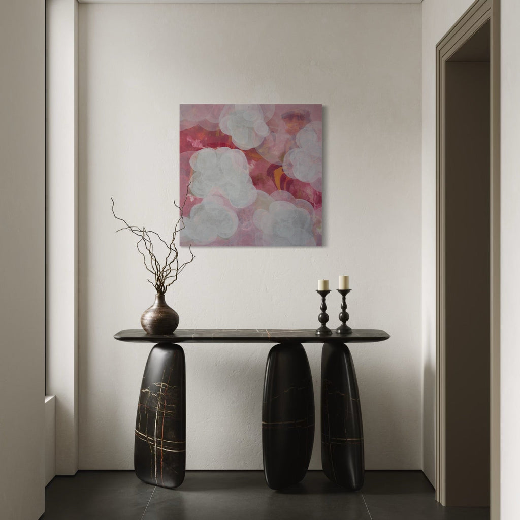 The artwork, Meditation Passage 16, by Carin Kulb Dangot, displayed in a room.
