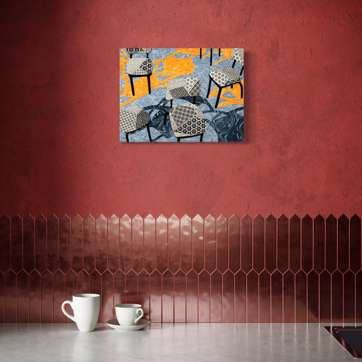 The artwork, Merging, by Roxa Smith, displayed in a room.