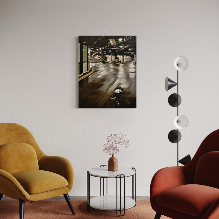 The artwork, Midnight at Gate 231, by Allan Gorman, displayed in a room.