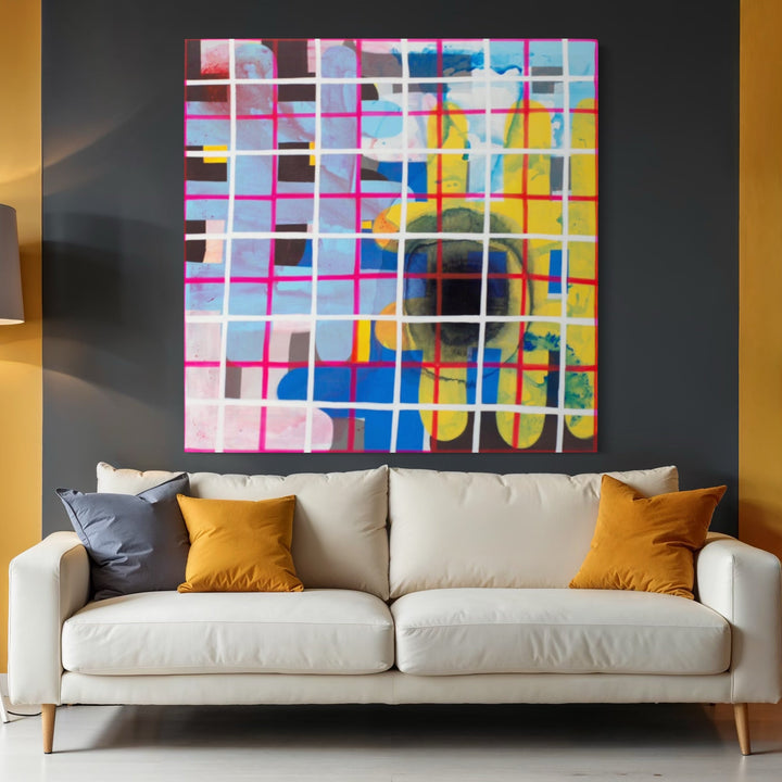 The artwork, Missed A Spot, by Tyler Sorgman, displayed in a room.