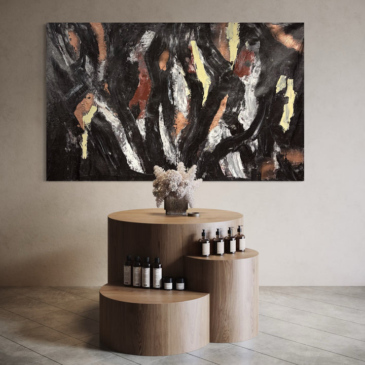 The artwork, Moody Fall 10, by Albion Vu, displayed in a room.
