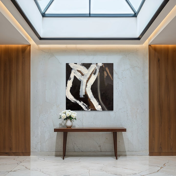 The artwork, Moody Fall 12 2, by Albion Vu, displayed in a room.