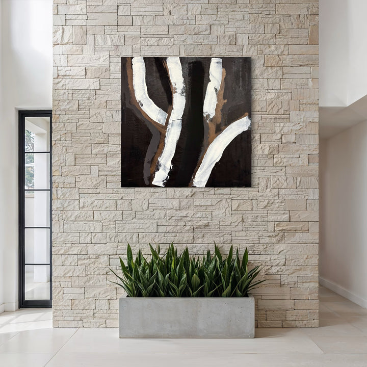 The artwork, Moody Fall 12 3, by Albion Vu, displayed in a room.
