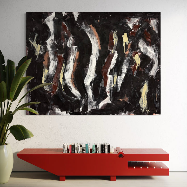 The artwork, Moody Fall 9, by Albion Vu, displayed in a room.