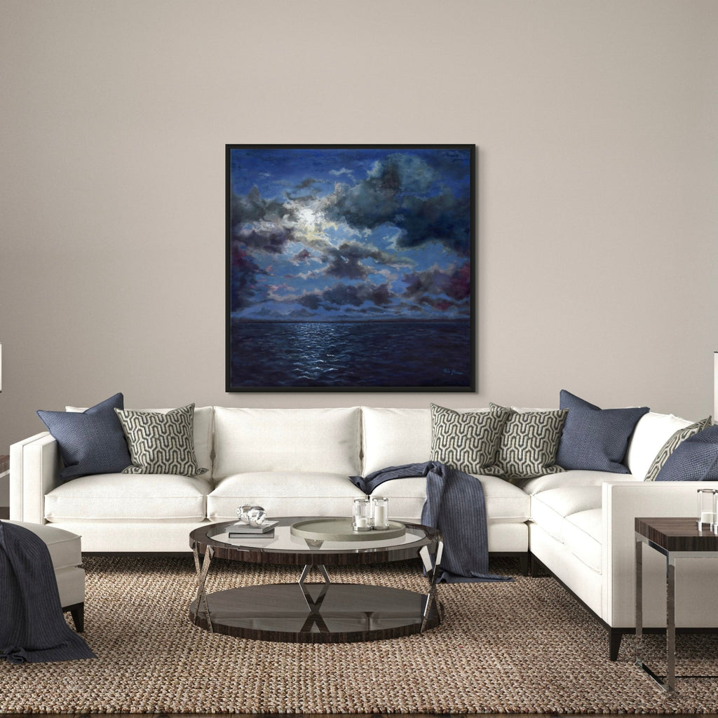 The artwork, Moon Over Water, by Carla Thomson, displayed in a room.
