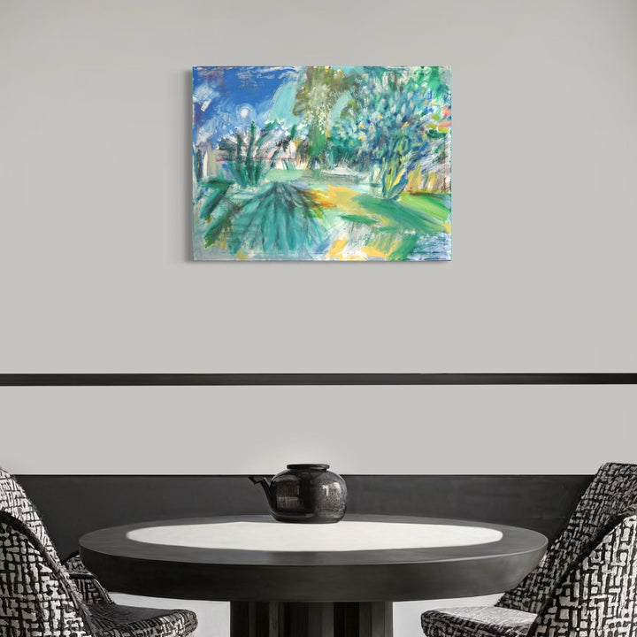 The artwork, Moonlight Hydrangea, by Maureen Shea, displayed in a room.