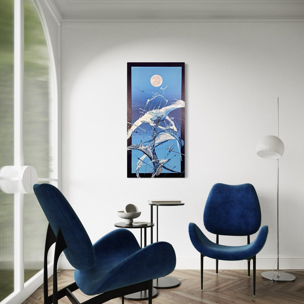 The artwork, Moonlit Tides, by Nicholas Franklin, displayed in a room.