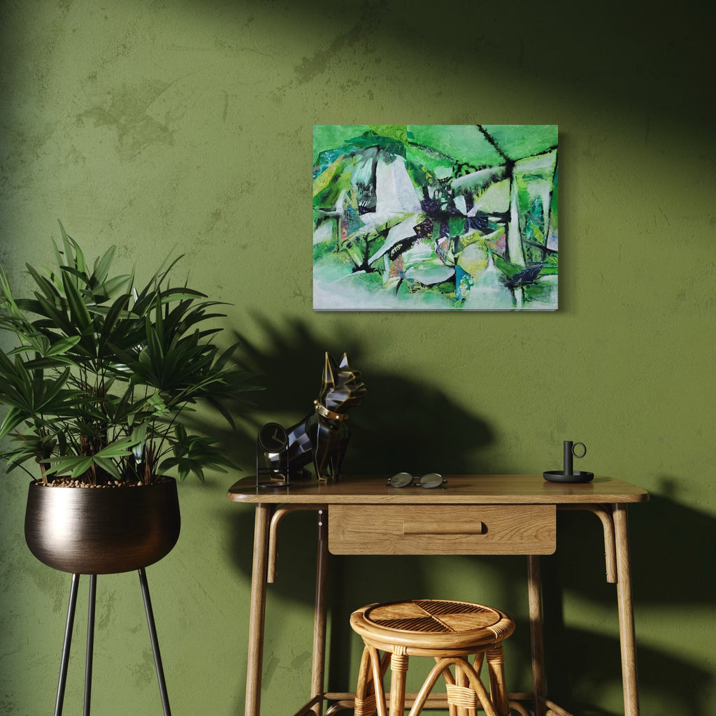 The artwork, Morgan's Hill, by James Ehling, displayed in a room.