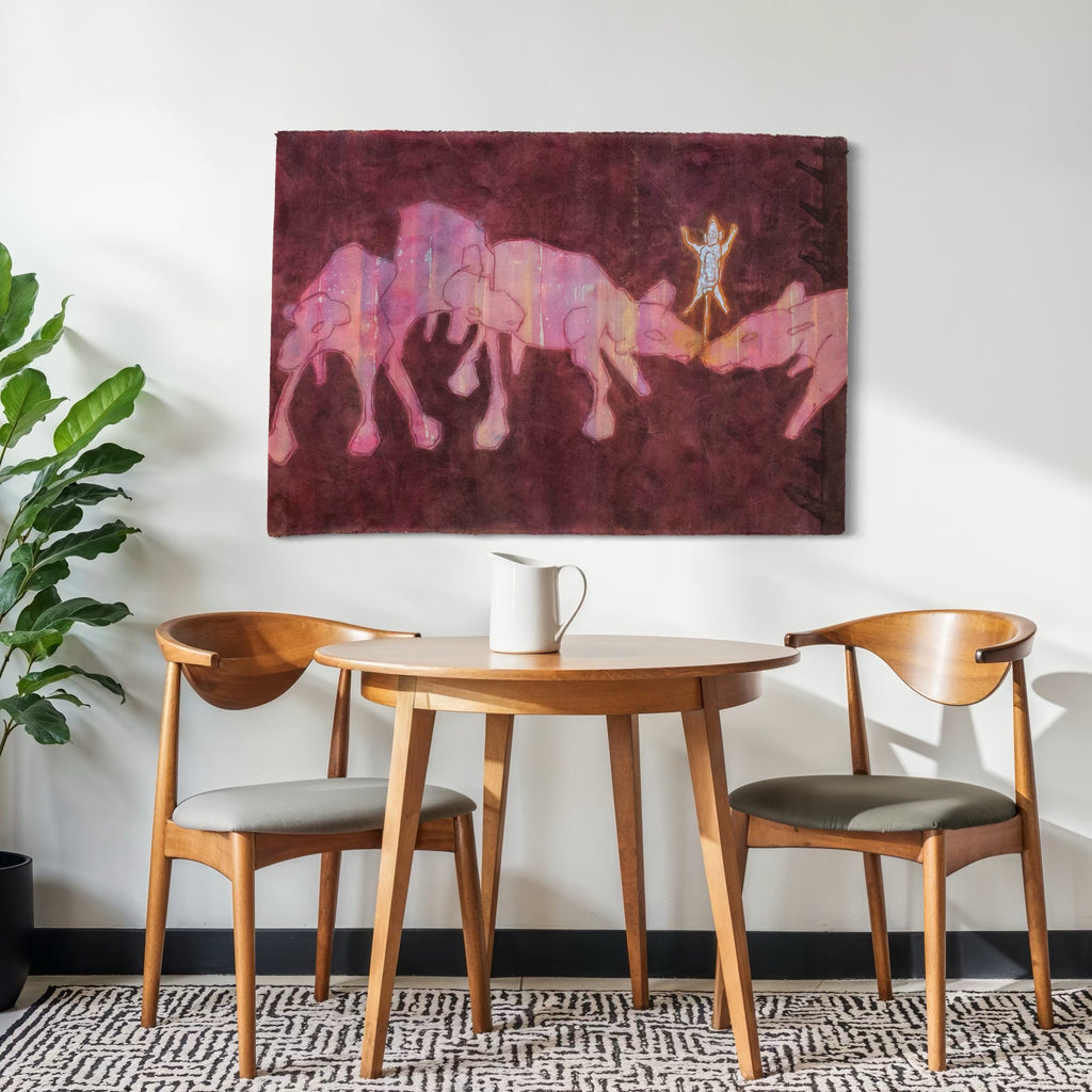 The artwork, Mornings in the Rock Garden, by Patrick Bower, displayed in a room.