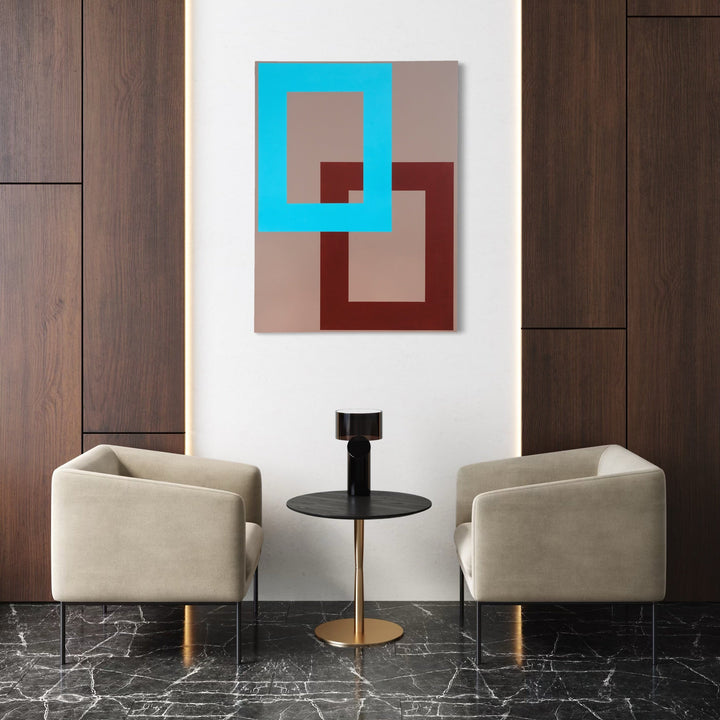 The artwork, Multi-Dimensional, by Dina AZ Salem, displayed in a room.