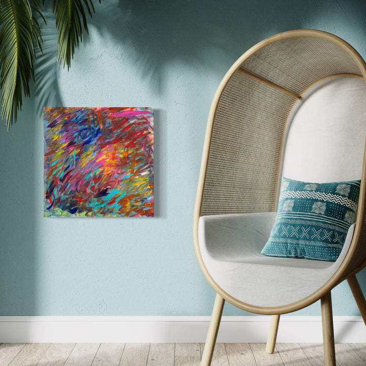 The artwork, NO TIME TO STAND, by Gail Sarasohn, displayed in a room.
