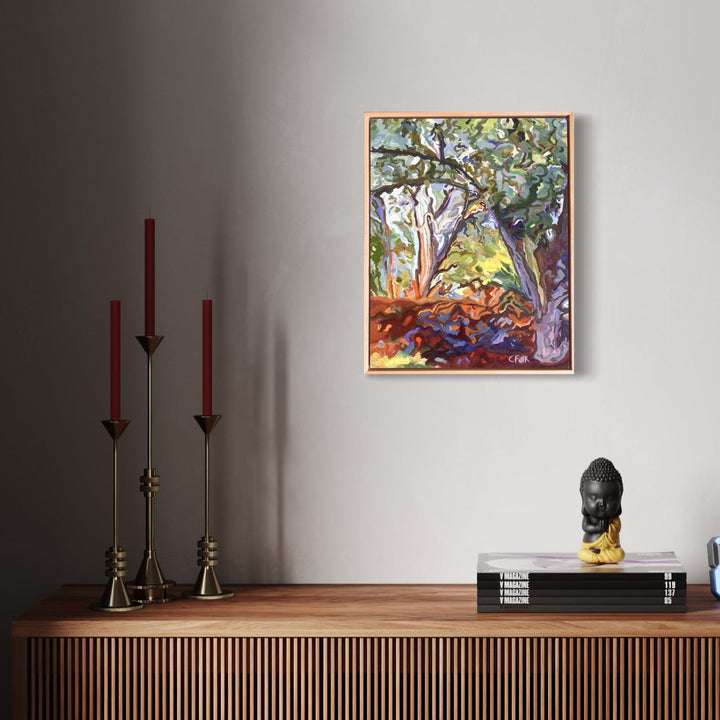 The artwork, Nancy's Garden, by Connie Falk, displayed in a room.