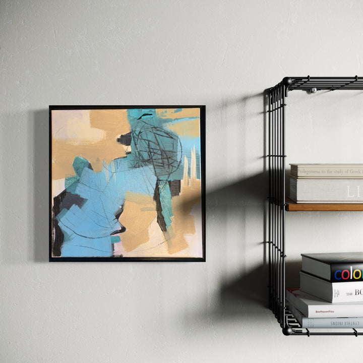 The artwork, Now if the Time of Monsters #2, by Ann Flemings, displayed in a room.