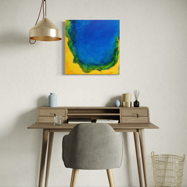 The artwork, Ocean Jewel v, by Anne Cherubim, displayed in a room.