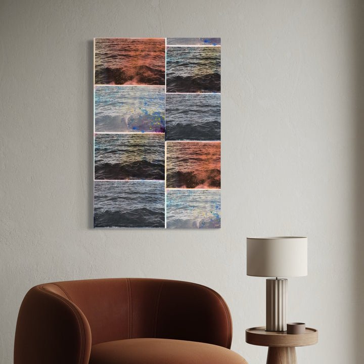 The artwork, Ocean Stacked, by Francisco Donoso, displayed in a room.