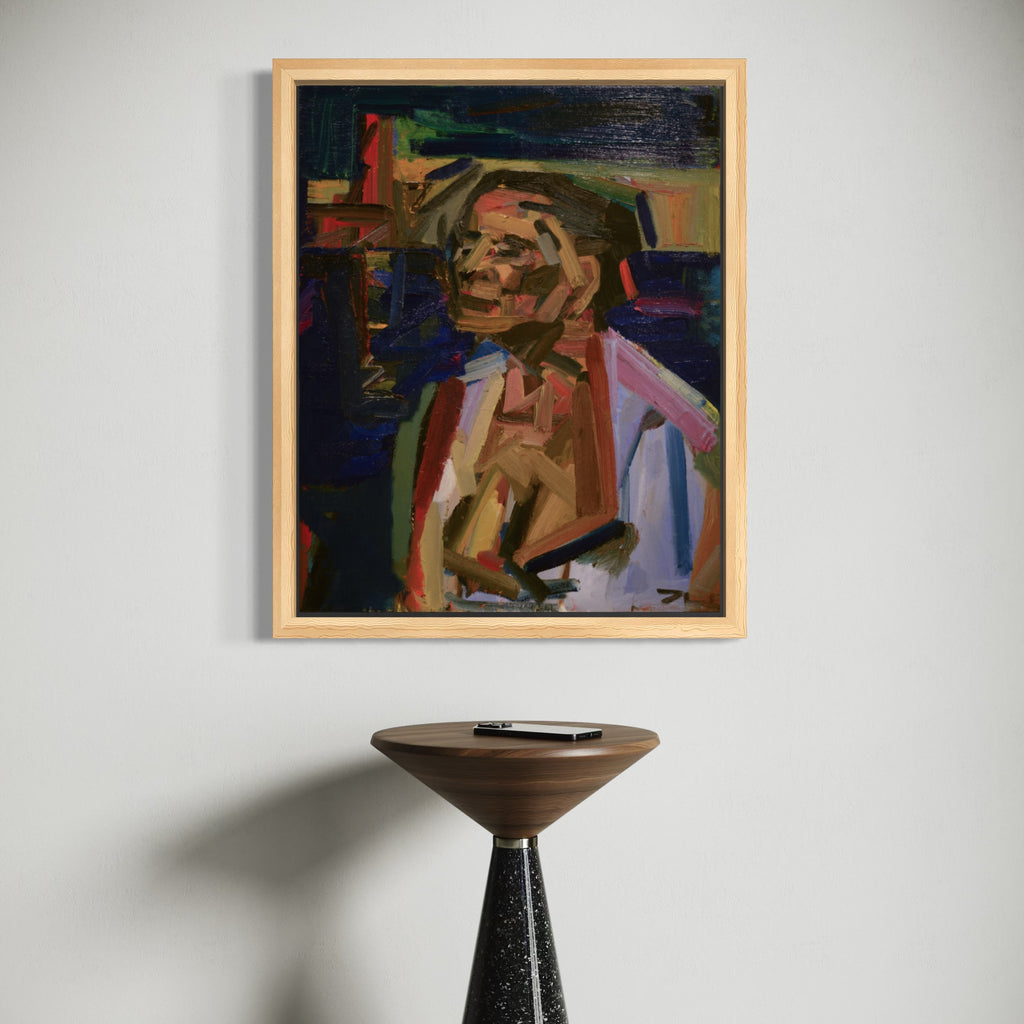 The artwork, Old Lady Seated III, by Chunbum Park, displayed in a room.