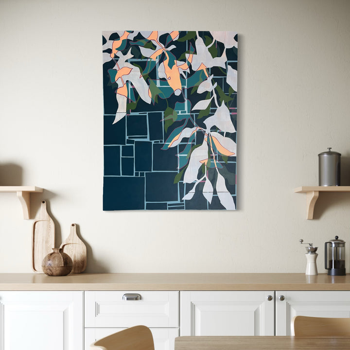 The artwork, On the Trail, by Shana Grugan, displayed in a room.