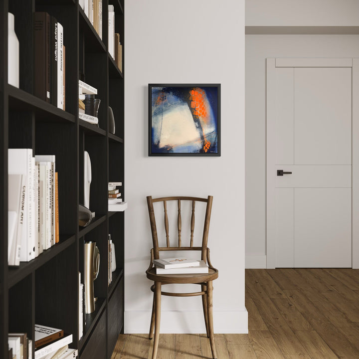 The artwork, Orange cascade, by Marta Nowicka, displayed in a room.