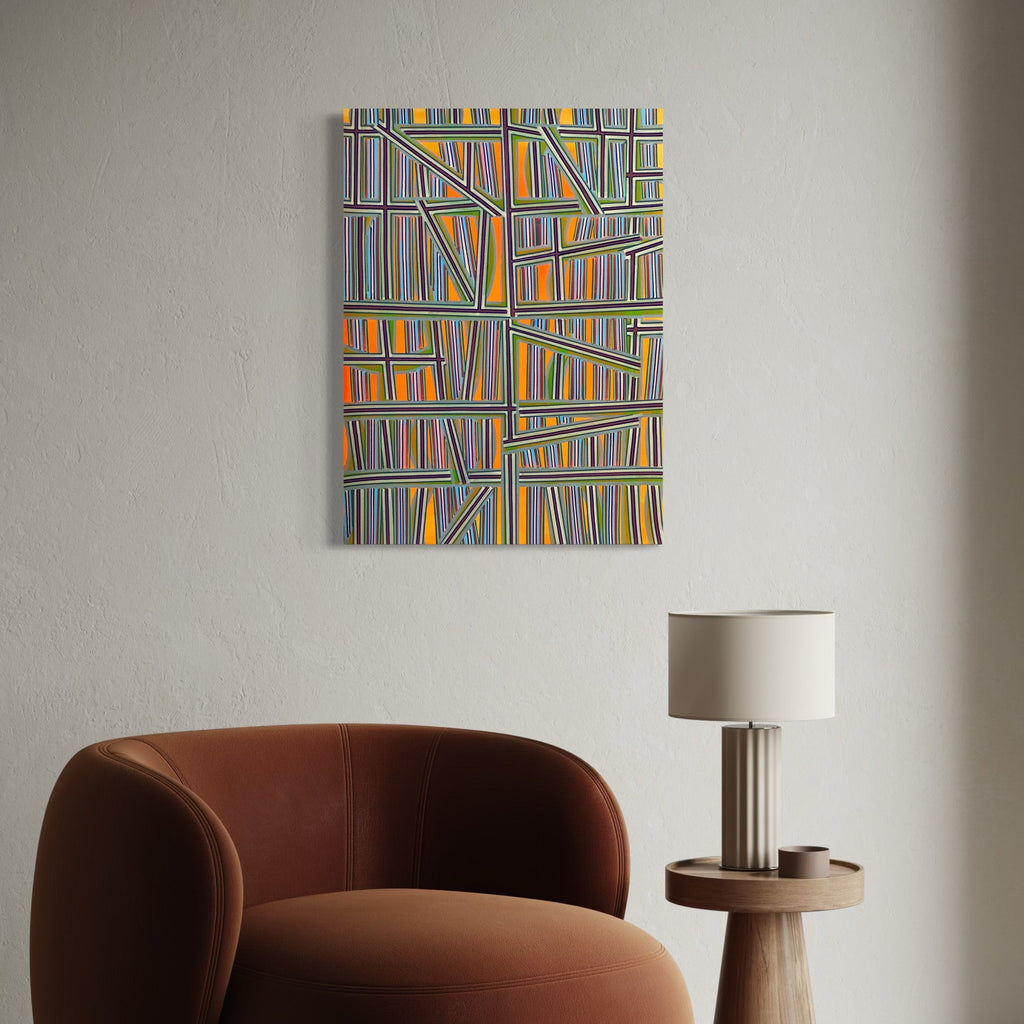 The artwork, Orange Drawing, by Elyce Abrams, displayed in a room.