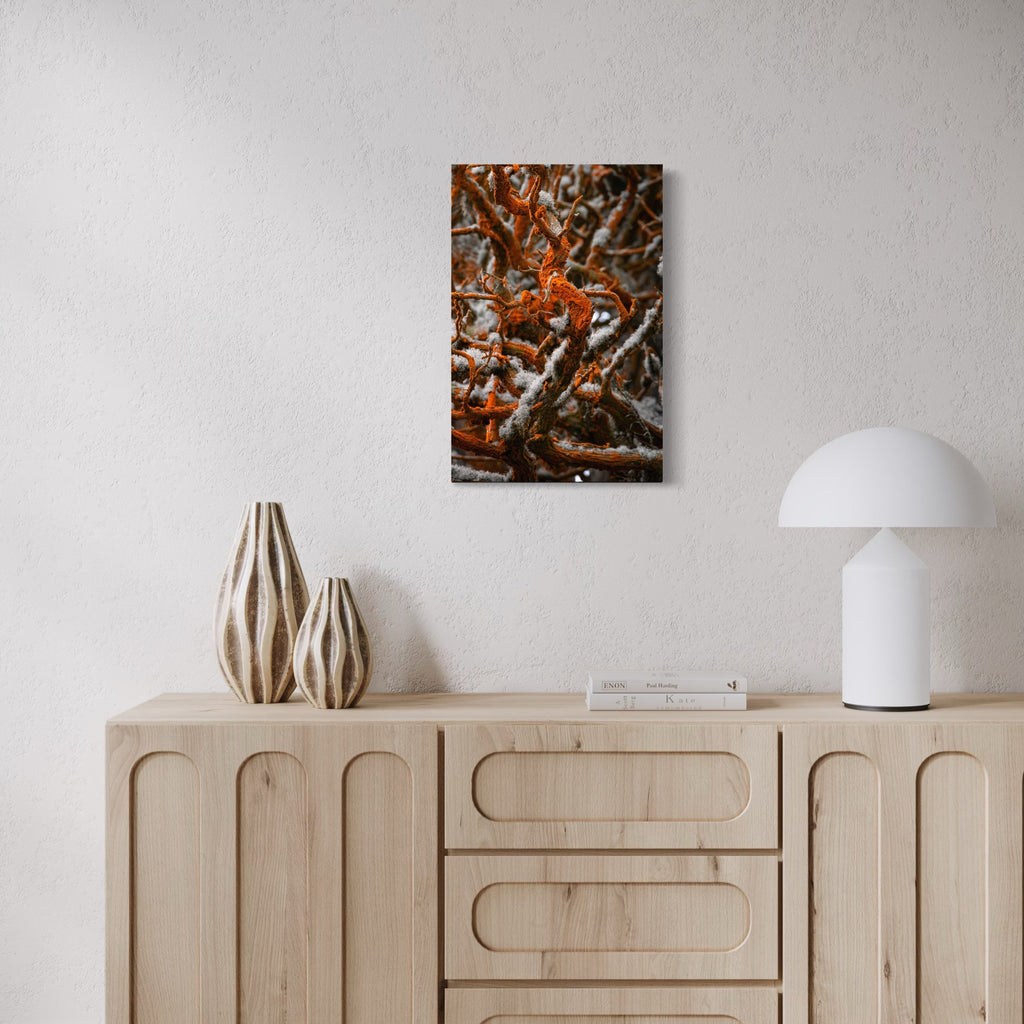The artwork, Orange Rock Hair, by Kyle Murphy, displayed in a room.