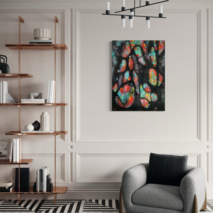 The artwork, Organic Mosaic, by Marta Nowicka, displayed in a room.