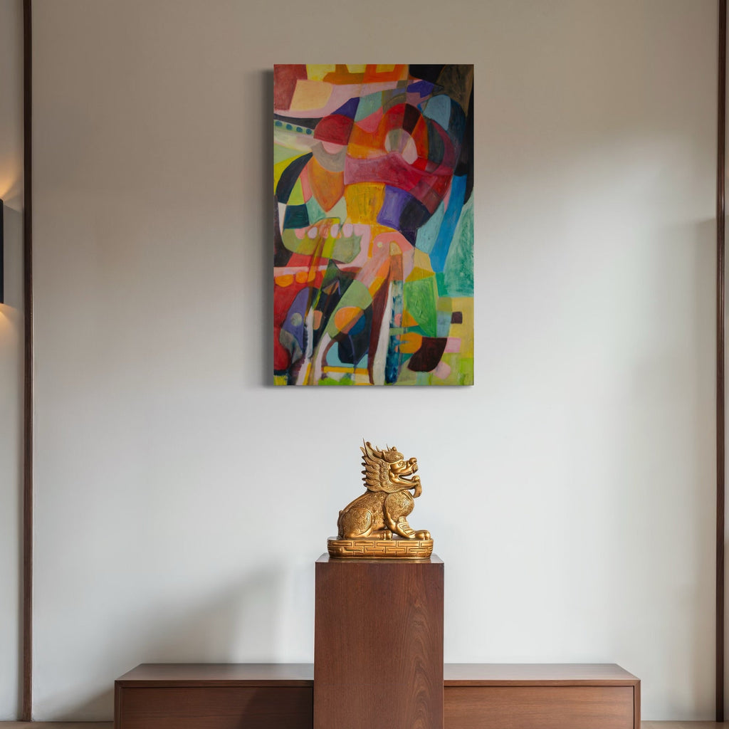 The artwork, Overjoyed, by Jennifer Levine, displayed in a room.