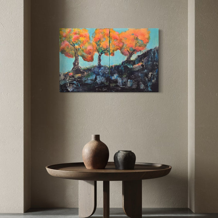 The artwork, Overstory, by Janyce Erlich-Moss, displayed in a room.