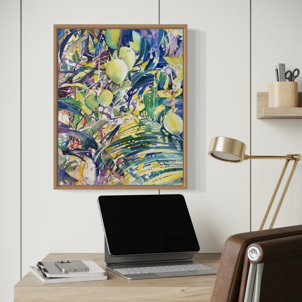The artwork, Palm in Florida , by Jane E. Skafte, displayed in a room.