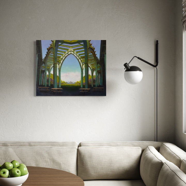 The artwork, Parkway Cathedral, by Jessica Ziegler, displayed in a room.