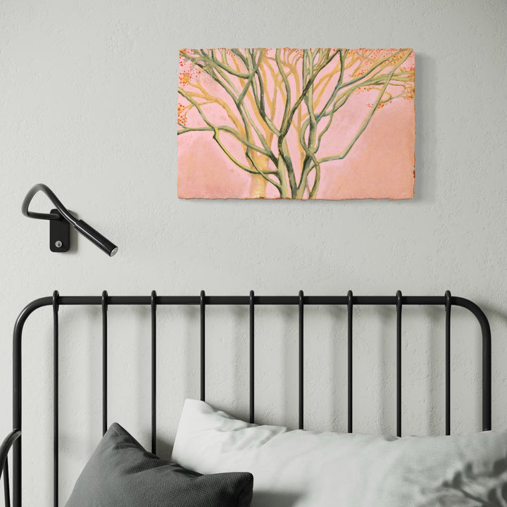 The artwork, Pink Tree Light, by Lisa Warren, displayed in a room.