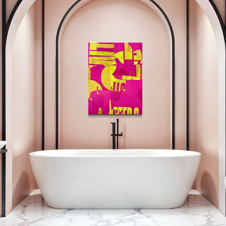 The artwork, Pink & Yellow, by Amy Turner, displayed in a room.