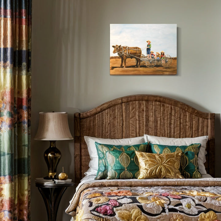 The artwork, Pioneer Children, by Lynnette Horn, displayed in a room.