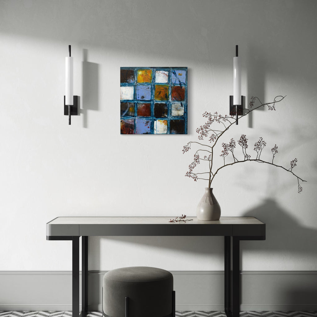 The artwork, Playdate in the City IV, by Deborah Chaney, displayed in a room.