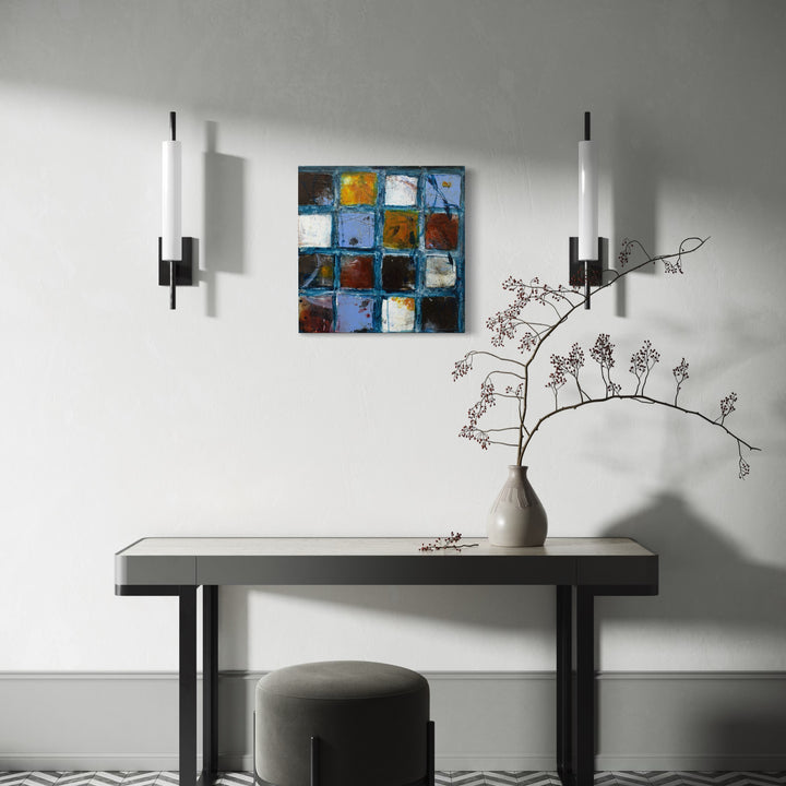 The artwork, Playdate in the City IV, by Deborah Chaney, displayed in a room.