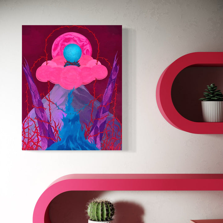 The artwork, Premonition, by Tyler Sorgman, displayed in a room.