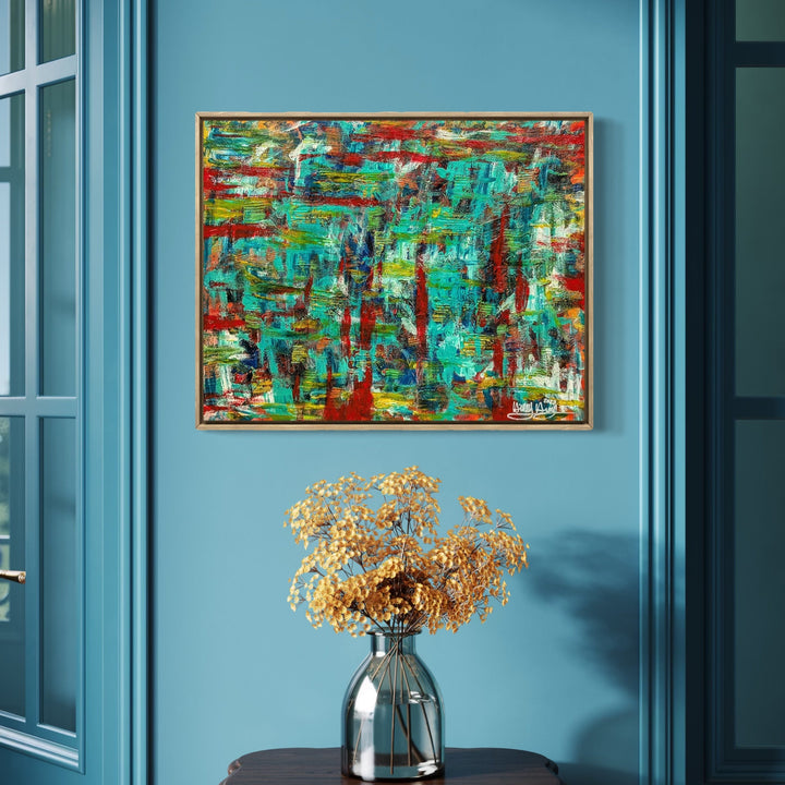 The artwork, Processing Anger, by Hillary Hany, displayed in a room.