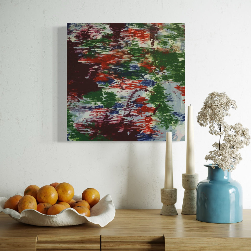 The artwork, Puddle Below the Window, by Marlene Struss, displayed in a room.
