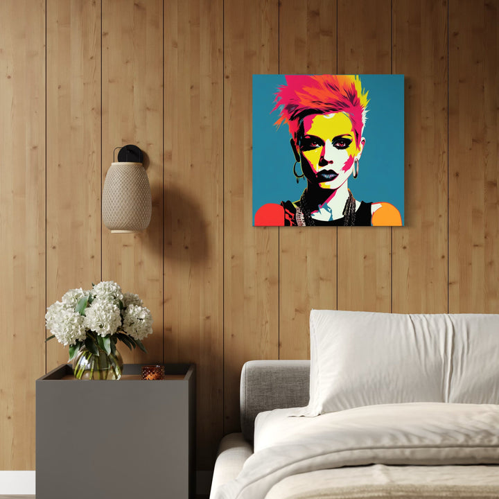 The artwork, Punk Woman, by Claudia Sauter, displayed in a room.