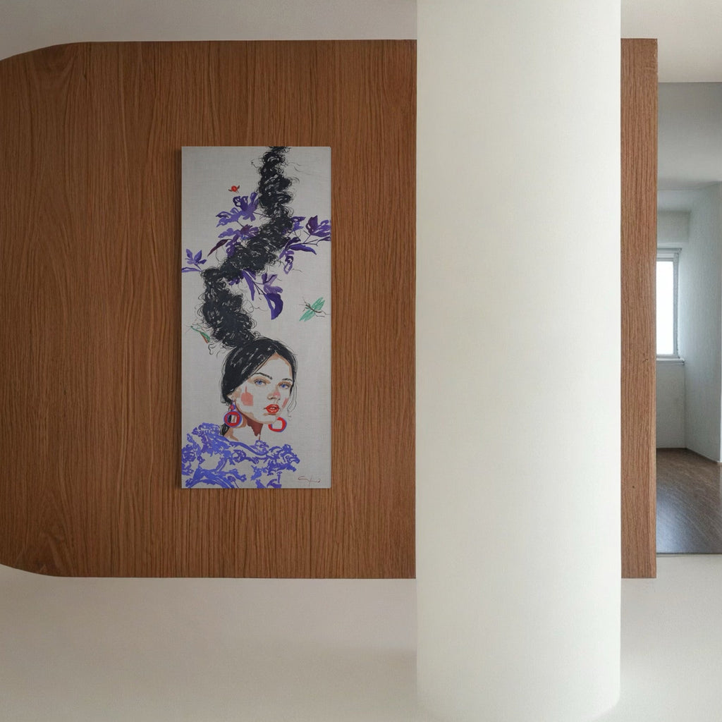 The artwork, Purple Leaves, by Carlos Gamez de Francisco, displayed in a room.